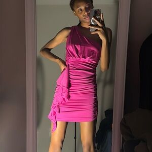 Pink one of the shoulder dress